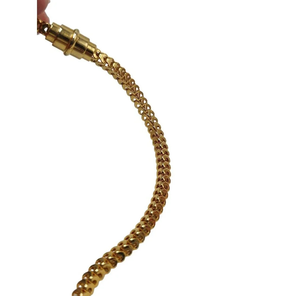 Unique Box Snake Chunky Chain Necklace Gold Tone Vintage Magnet Clasp - Picture 4 of 6